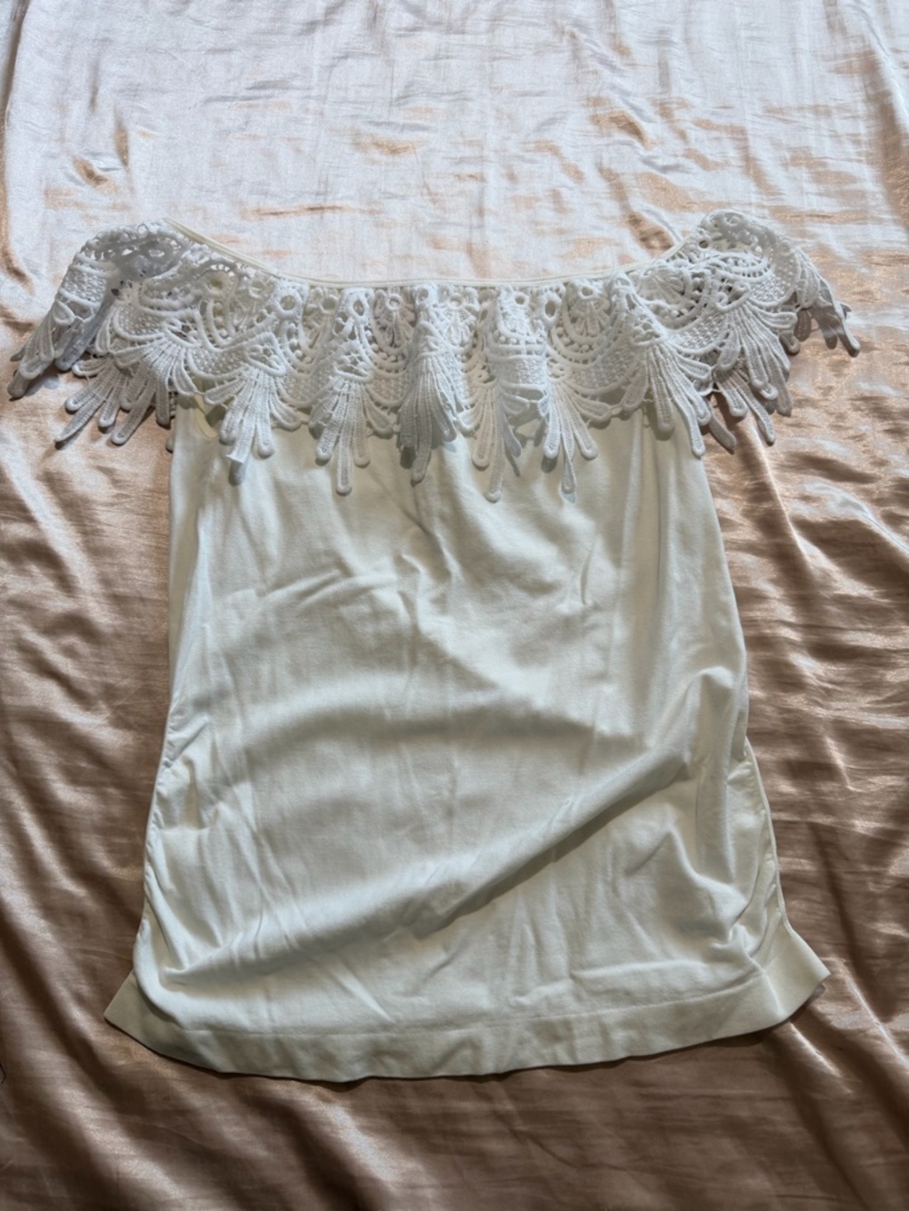 Expressions White Off-Shoulder Lace-Trim Tunic Top